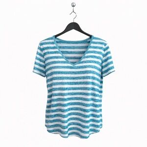 a.n.a Blue & White Striped V-Neck Tee | Women’s Size Large PTP 22”